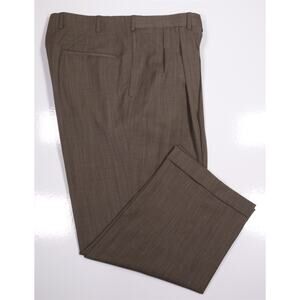 Oxxford Brown Knit Woven Pleated Wool Dress Pants Trousers Flawed 38x26